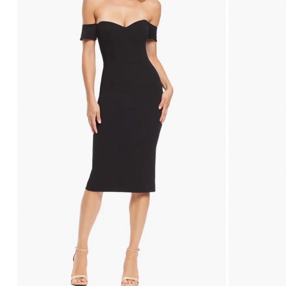 DRESS THE POPULATION Bailey Off the Shoulder Body-Con Dress NEW Size M Black